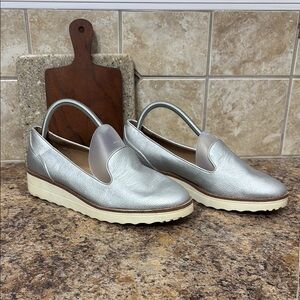 Call It Spring Vegan Silver Wedge Slip On Loafers Size 10